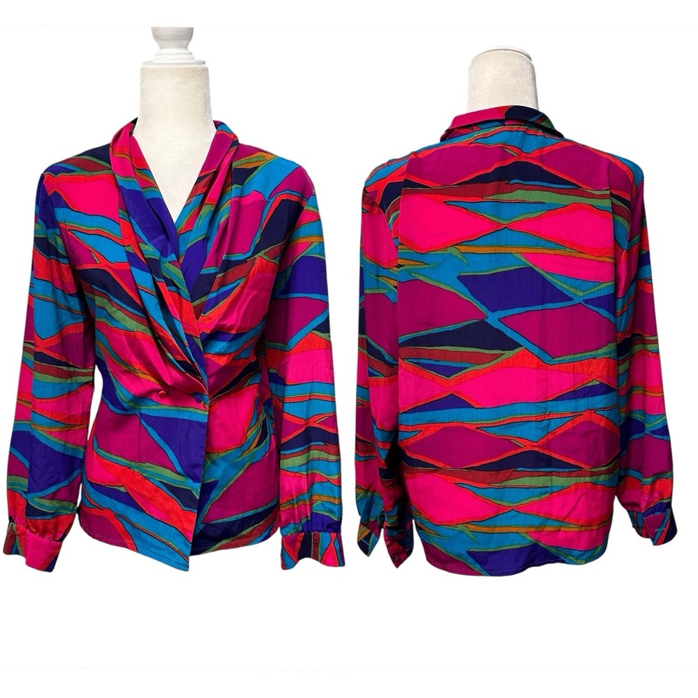 Vtg Psychedelic Retro Shawl Collar Womens Sz 8  Abstract Art To Wear Long‎ Tunic
